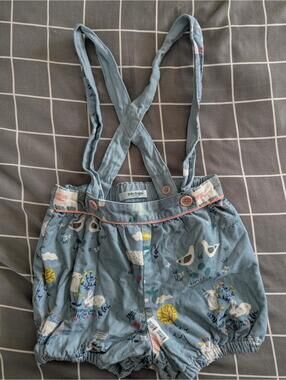 Boden mineral blue farm bloomer suspender shorts with braces